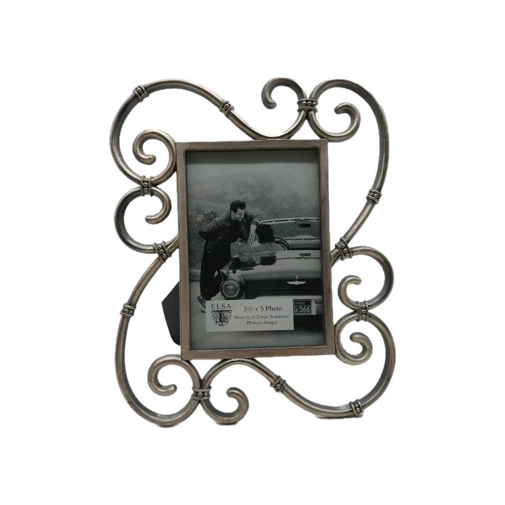 Elsa L Inc Photo Frame 3.5" x 5" Silver Scroll Free Standing
